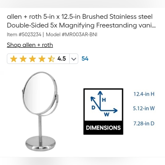 ALLEN + ROTH Brushed Stainless Steel Double Sided Mirror. 5x Magnifying - NWT - Picture 1 of 7
